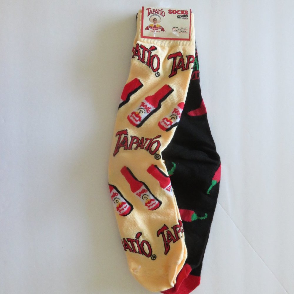 (#Q) Tapatio Hot Sauce 2 Pairs Crew Length Unisex Socks Size M